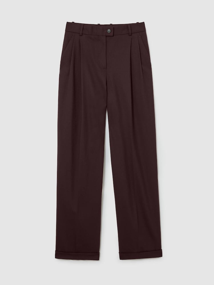 Reiss Dark Aubergine Leisel Wool-Blend Wide-Leg Pleated Suit Trousers - Image 2 of 8 Reiss Dark Aubergine Leisel Wool-Blend Wide-Leg Pleated Suit Trousers - Image 2 of 8
