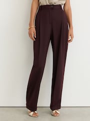 Reiss Dark Aubergine Leisel Wool-Blend Wide-Leg Pleated Suit Trousers - Image 3 of 8