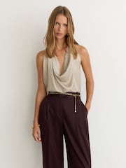 Reiss Dark Aubergine Leisel Wool-Blend Wide-Leg Pleated Suit Trousers - Image 4 of 8