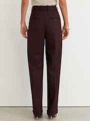 Reiss Dark Aubergine Leisel Wool-Blend Wide-Leg Pleated Suit Trousers - Image 5 of 8