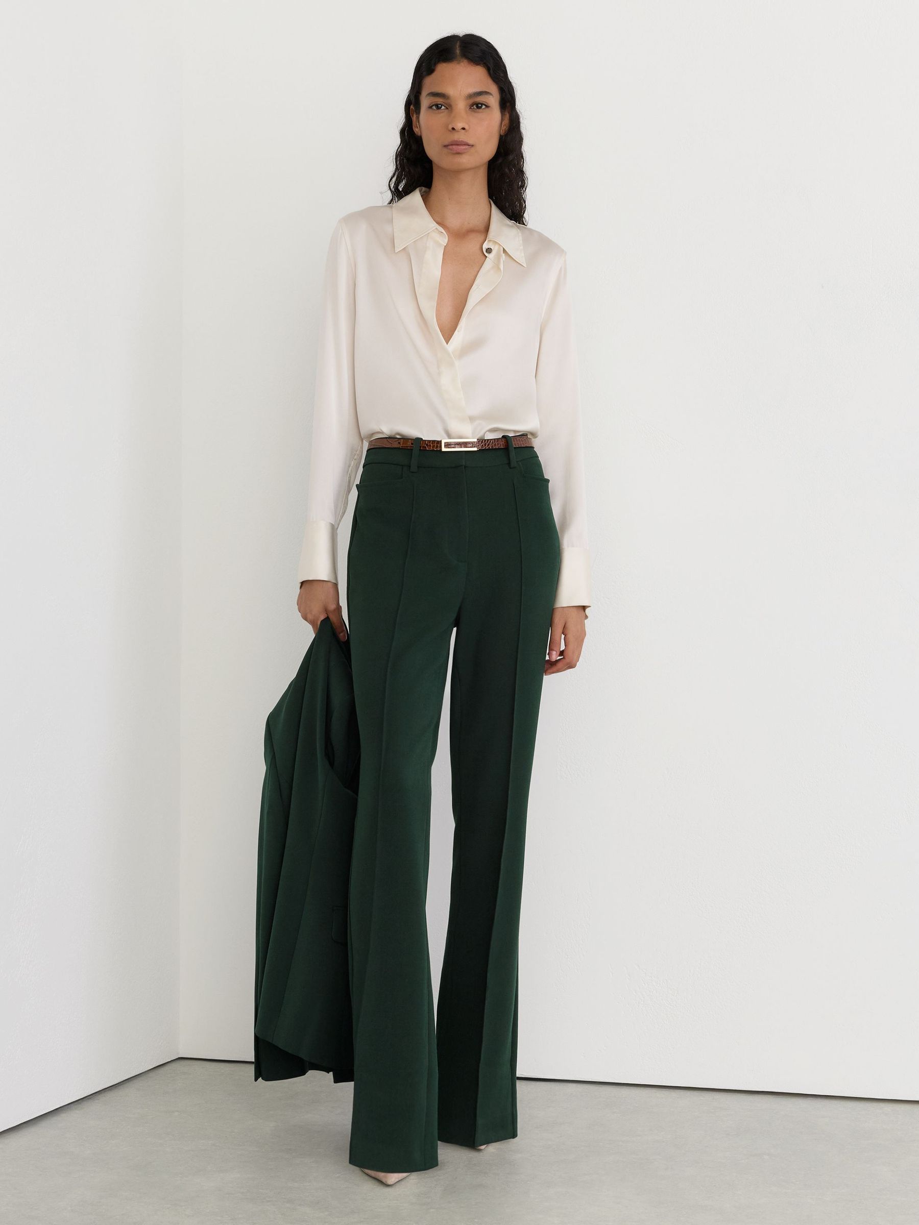 Reiss Green Gabi Petite Flared Suit Trousers