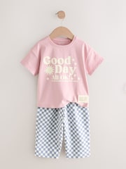 Pink 100% Cotton Short Sleeve T-Shirt and Barrel Trousers set (3mths-7yrs) - Image 1 of 4