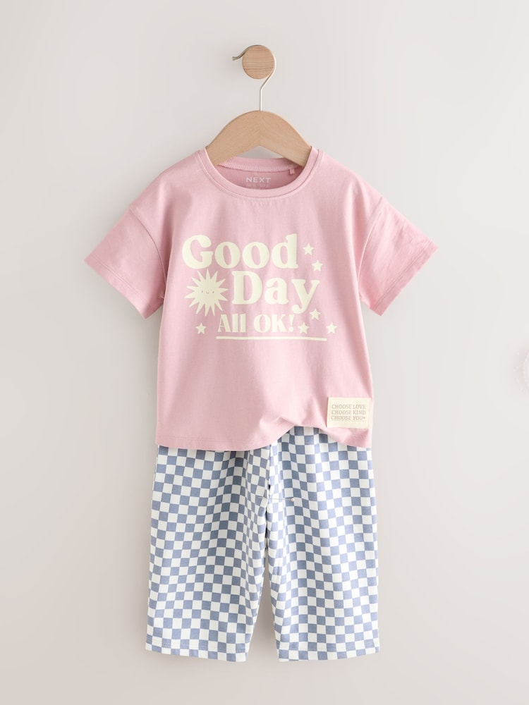 Pink 100% Cotton Short Sleeve T-Shirt and Barrel Trousers set (3mths-7yrs) - Image 1 of 4