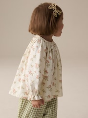 Cream Floral Gingham Textured Wide Leg Trousers (3mths-7yrs) - Image 2 of 3