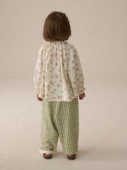 Cream Floral Gingham Textured Wide Leg Trousers (3mths-7yrs) - Image 3 of 3