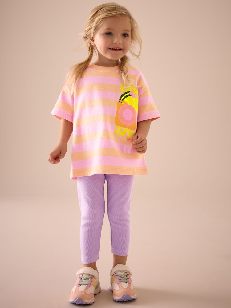 Pink Short Sleeve 100% Cotton T-Shirt and Leggings Set (3mths-7yrs) - Image 1 of 8