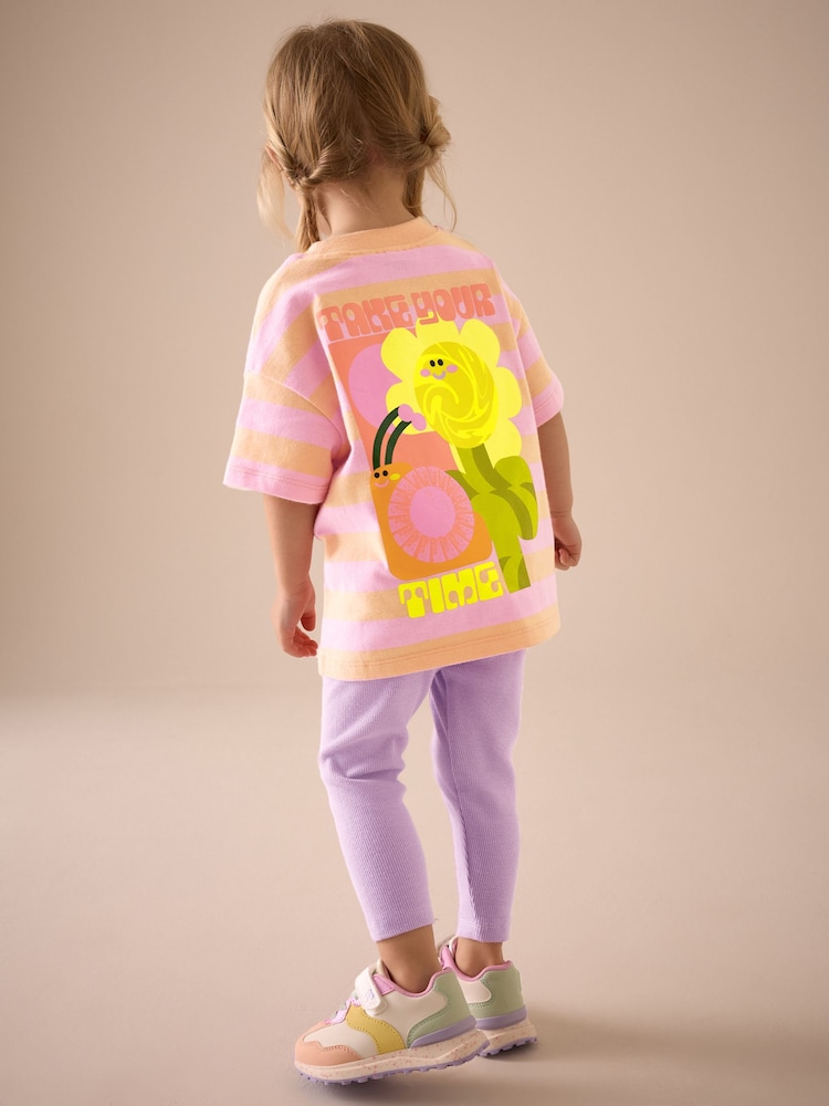 Pink Short Sleeve 100% Cotton T-Shirt and Leggings Set (3mths-7yrs) - Image 2 of 8