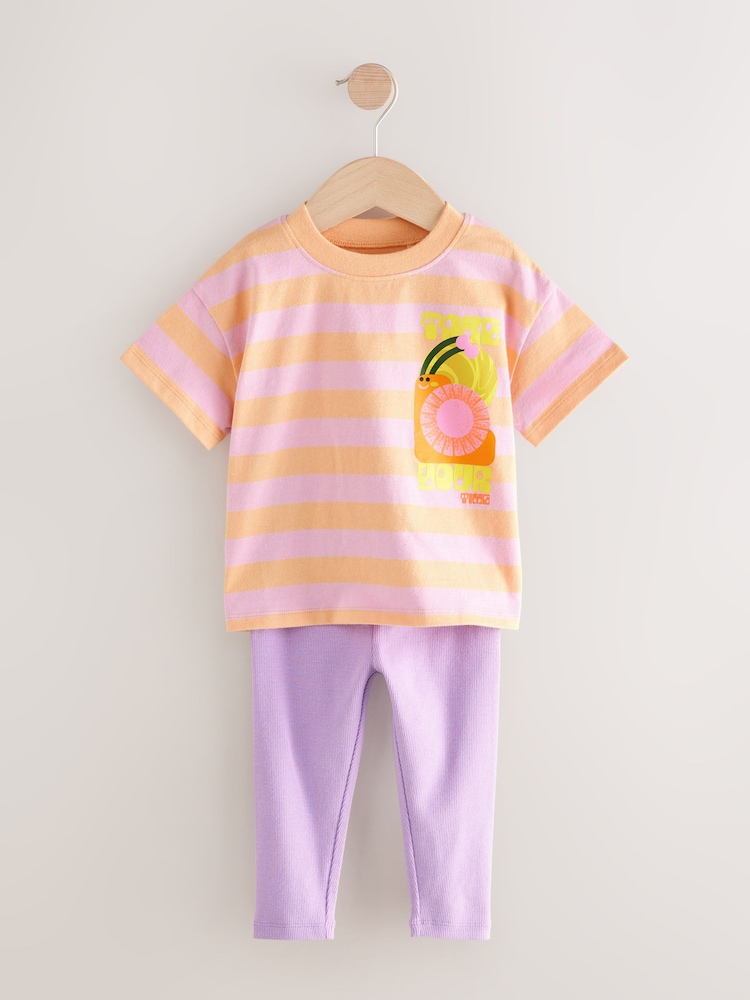 Pink Short Sleeve 100% Cotton T-Shirt and Leggings Set (3mths-7yrs) - Image 4 of 8