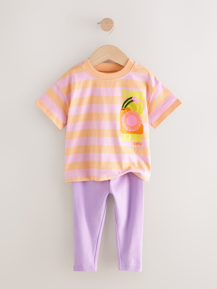 Pink Short Sleeve 100% Cotton T-Shirt and Leggings Set (3mths-7yrs) - Image 5 of 8