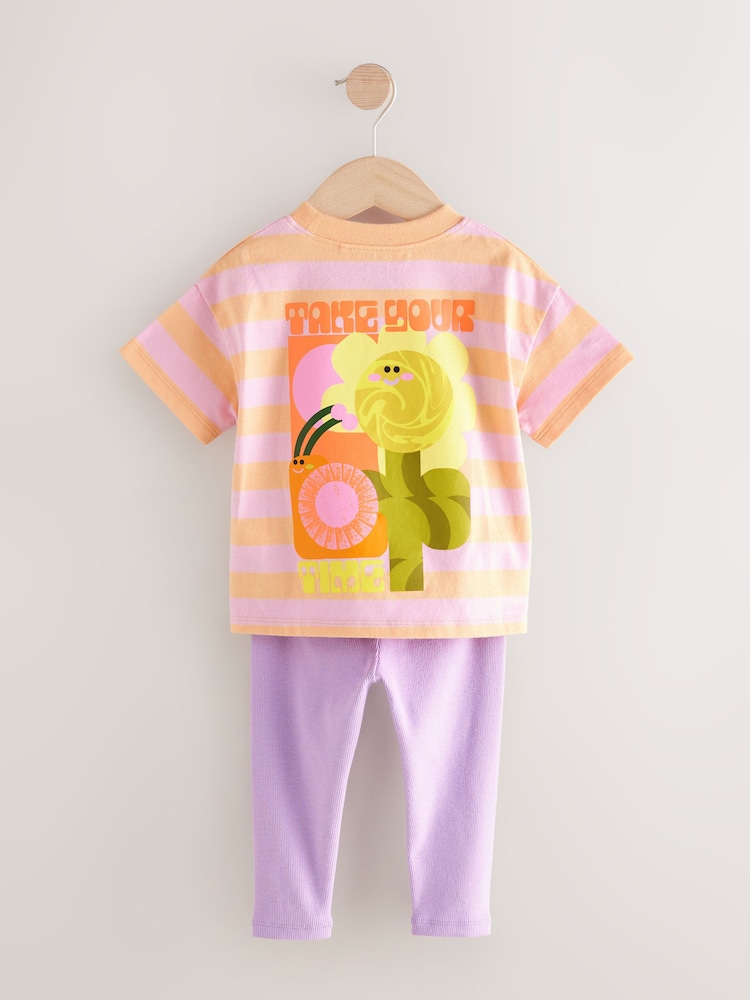 Pink Short Sleeve 100% Cotton T-Shirt and Leggings Set (3mths-7yrs) - Image 6 of 8