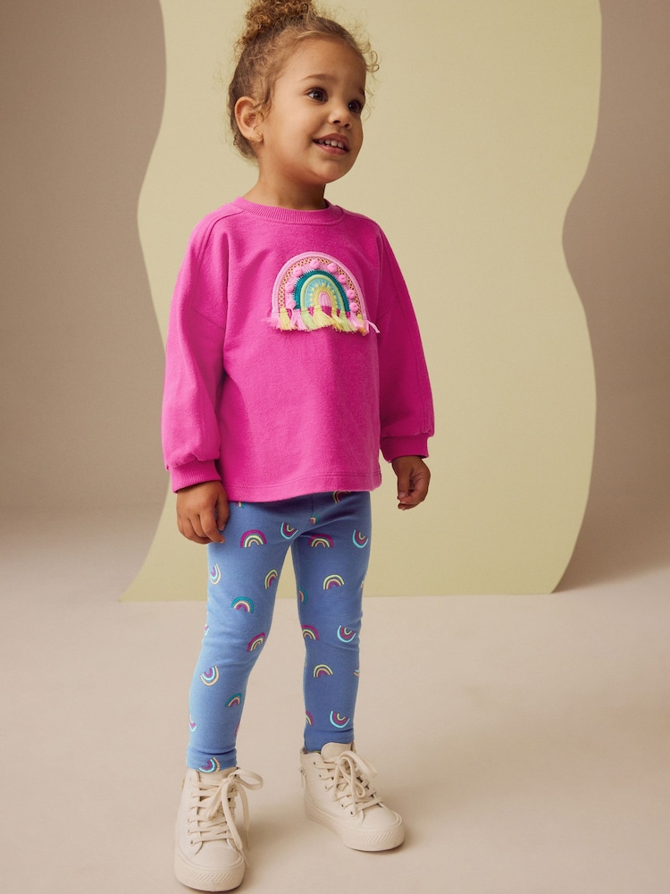 Pink Rainbow Applique Long Sleeve Top and Leggings Set (3mths-7yrs) - Image 1 of 9