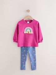Pink Rainbow Applique Long Sleeve Top and Leggings Set (3mths-7yrs) - Image 5 of 9