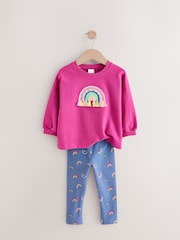 Pink Rainbow Applique Long Sleeve Top and Leggings Set (3mths-7yrs) - Image 6 of 9