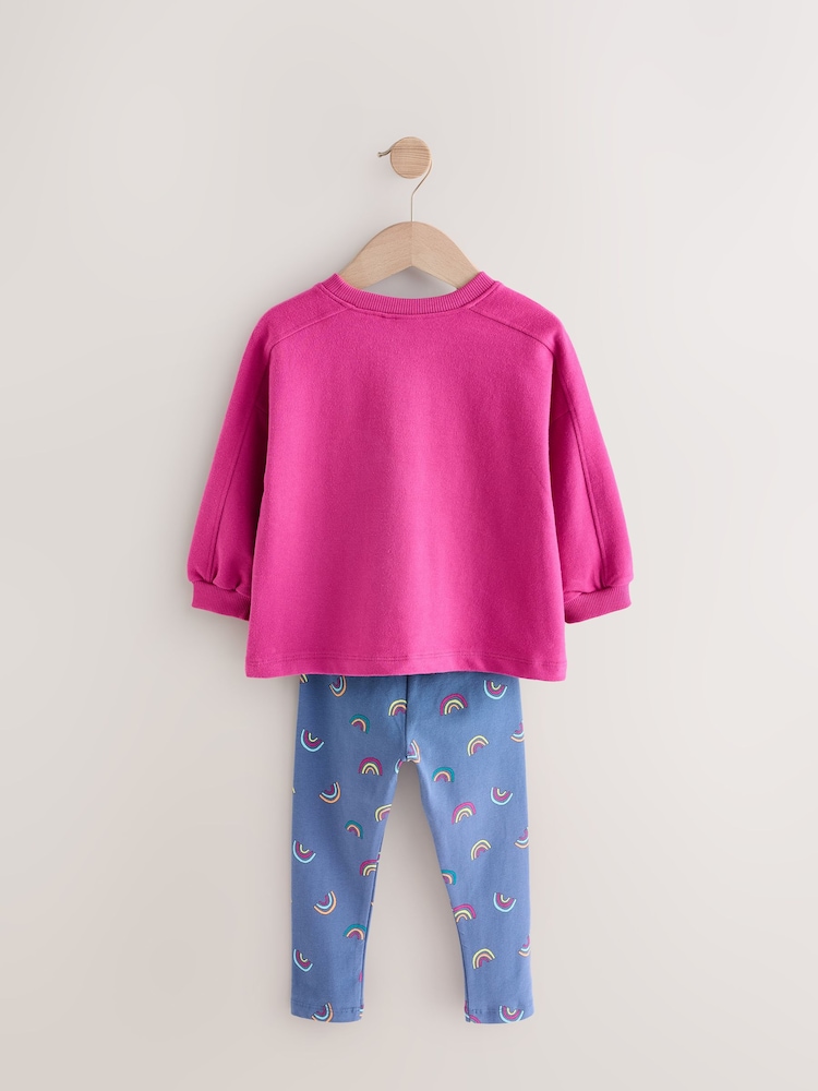 Pink Rainbow Applique Long Sleeve Top and Leggings Set (3mths-7yrs) - Image 7 of 9
