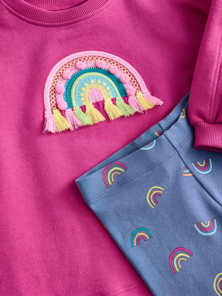 Pink Rainbow Applique Long Sleeve Top and Leggings Set (3mths-7yrs) - Image 9 of 9
