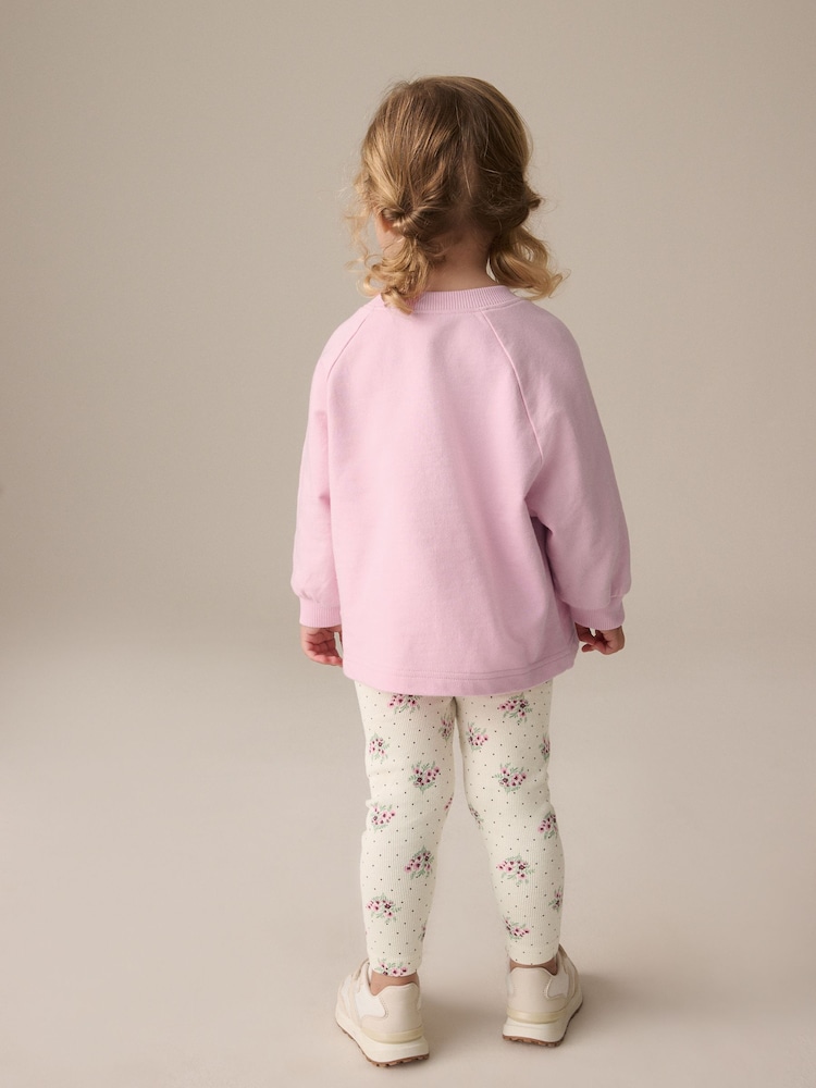 Rose pâle à fleurs - Ensemble haut manches longues et Leggings (3mois-7ans) - Image 3 of 8
