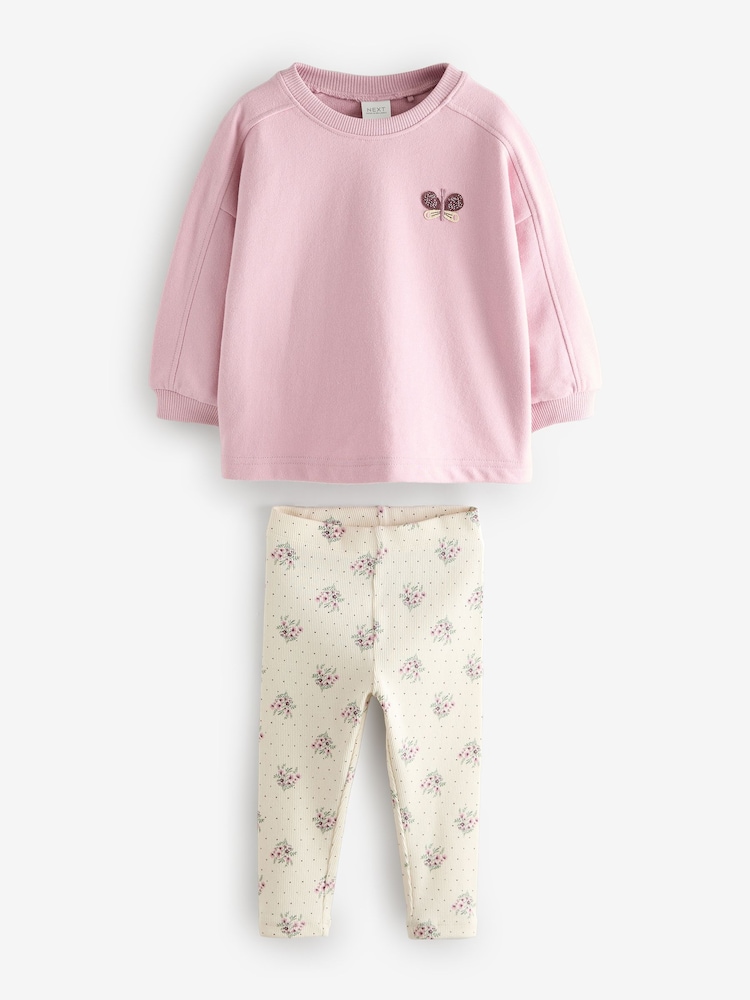 Rose pâle à fleurs - Ensemble haut manches longues et Leggings (3mois-7ans) - Image 5 of 8