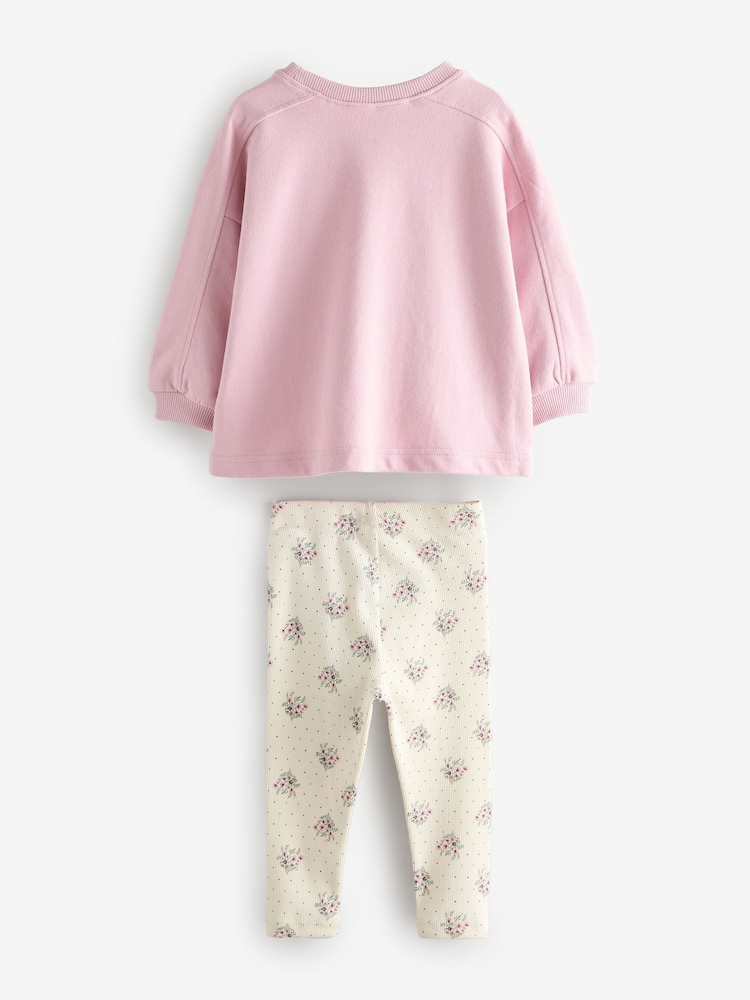 Rose pâle à fleurs - Ensemble haut manches longues et Leggings (3mois-7ans) - Image 6 of 8