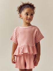 Pink Stripe Short Sleeve Ribbed Top and Shorts Set (3mths-7yrs) - Image 1 of 8