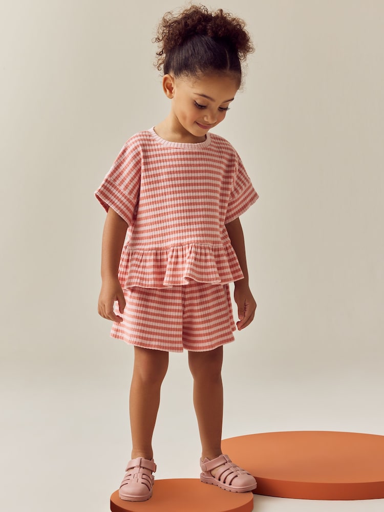 Pink Stripe Short Sleeve Ribbed Top and Shorts Set (3mths-7yrs) - Image 2 of 8