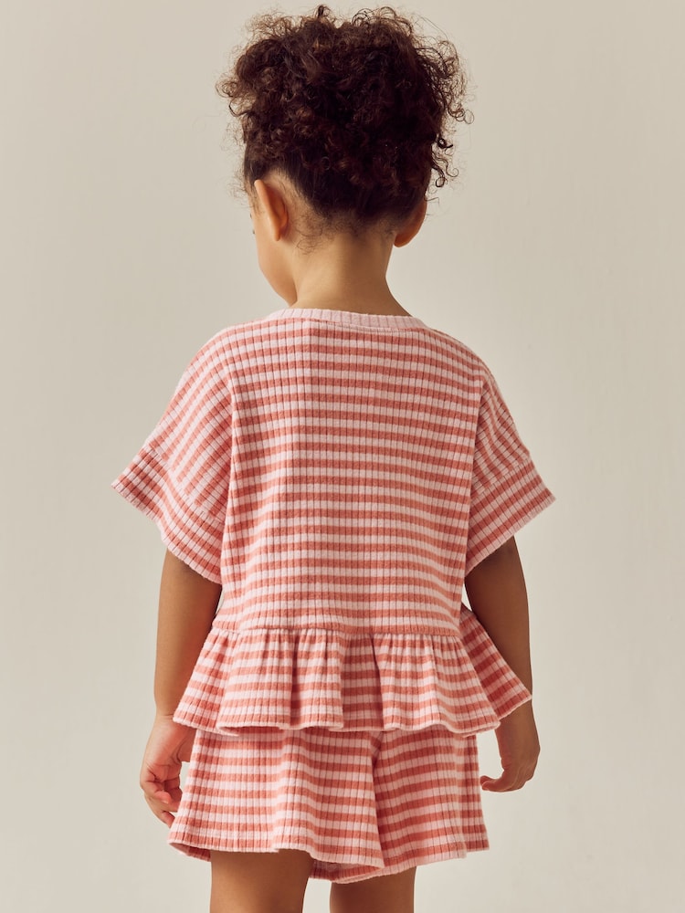 Pink Stripe Short Sleeve Ribbed Top and Shorts Set (3mths-7yrs) - Image 3 of 8