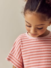 Pink Stripe Short Sleeve Ribbed Top and Shorts Set (3mths-7yrs) - Image 4 of 8