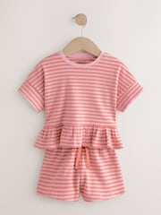 Pink Stripe Short Sleeve Ribbed Top and Shorts Set (3mths-7yrs) - Image 5 of 8