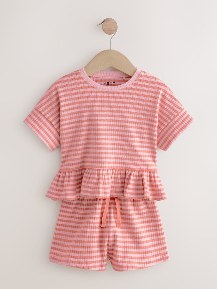 Pink Stripe Short Sleeve Ribbed Top and Shorts Set (3mths-7yrs) - Image 5 of 8