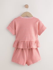 Pink Stripe Short Sleeve Ribbed Top and Shorts Set (3mths-7yrs) - Image 6 of 8