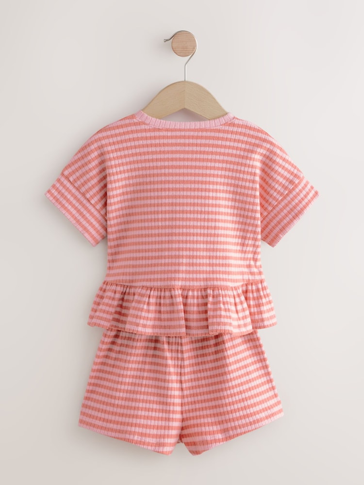 Pink Stripe Short Sleeve Ribbed Top and Shorts Set (3mths-7yrs) - Image 6 of 8