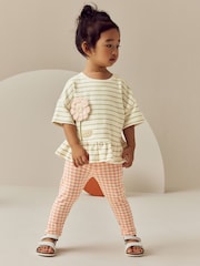 Cream Stripe Flower Short Sleeve T-Shirt and Leggings Set (3mths-7yrs) - Image 1 of 6