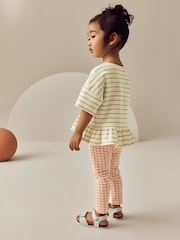 Cream Stripe Flower Short Sleeve T-Shirt and Leggings Set (3mths-7yrs) - Image 3 of 6
