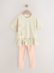 Cream Stripe Flower Short Sleeve T-Shirt and Leggings Set (3mths-7yrs) - Image 4 of 6