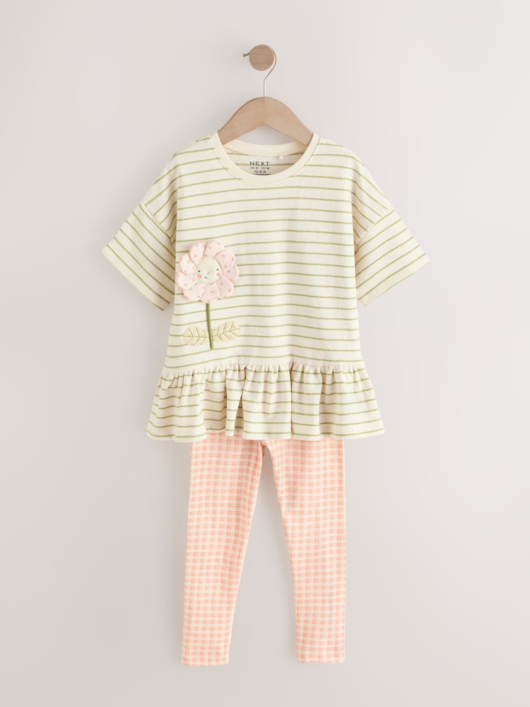 Cream Stripe Flower Short Sleeve T-Shirt and Leggings Set (3mths-7yrs) - Image 4 of 6