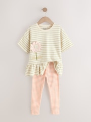 Cream Stripe Flower Short Sleeve T-Shirt and Leggings Set (3mths-7yrs) - Image 5 of 6