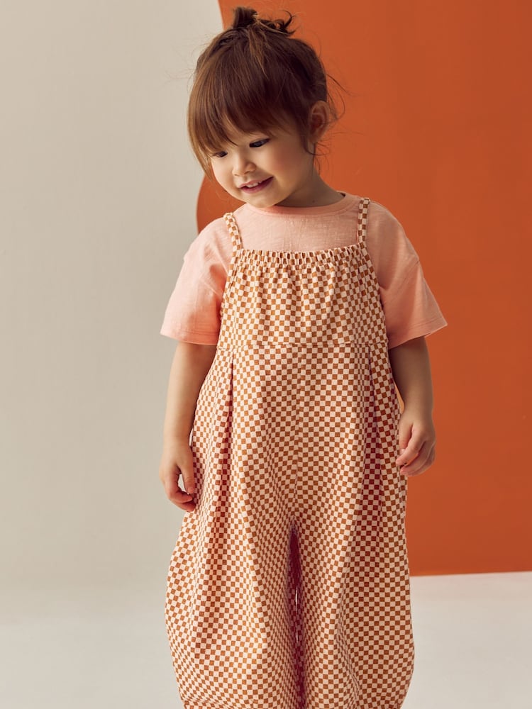 Naranja con cuadros de damas - Conjunto de mono corto y camiseta de algodón 100 % y manga corta (3 meses - 7 años) - Imagen 1 de 9 Naranja con cuadros de damas - Conjunto de mono corto y camiseta de algodón 100 % y manga corta (3 meses - 7 años) - Imagen 1 de 9