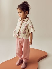 Pink/Cream Flower Short Sleeve Shirt and Trousers Set (3mths-7yrs) - Image 1 of 8