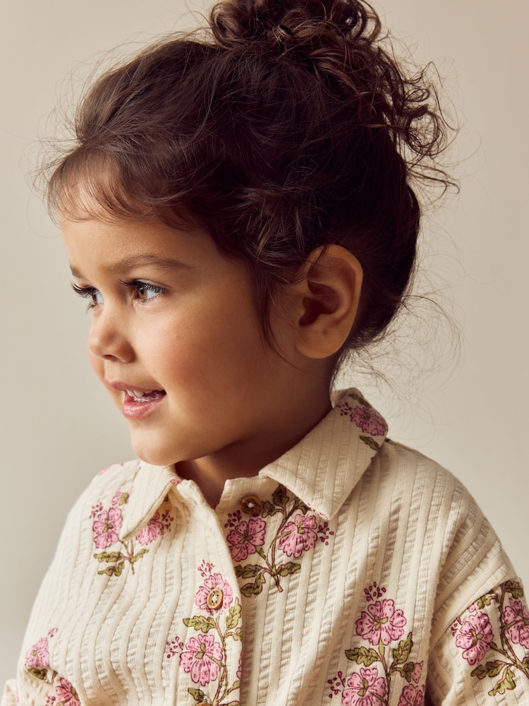 Pink/Cream Flower Short Sleeve Shirt and Trousers Set (3mths-7yrs) - Image 3 of 8
