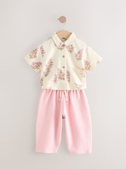 Pink/Cream Flower Short Sleeve Shirt and Trousers Set (3mths-7yrs) - Image 4 of 8