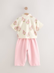 Pink/Cream Flower Short Sleeve Shirt and Trousers Set (3mths-7yrs) - Image 6 of 8