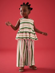 Green/Pink Stripe Peplum 100% Cotton Top and Wide Trousers Set (3mths-7yrs) - Image 1 of 8