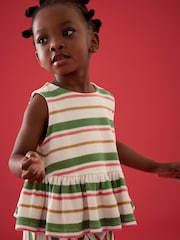 Green/Pink Stripe Peplum 100% Cotton Top and Wide Trousers Set (3mths-7yrs) - Image 2 of 8