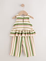 Green/Pink Stripe Peplum 100% Cotton Top and Wide Trousers Set (3mths-7yrs) - Image 6 of 8