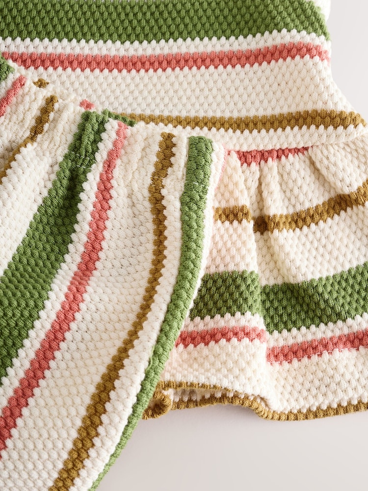 Green/Pink Stripe Peplum 100% Cotton Top and Wide Trousers Set (3mths-7yrs) - Image 8 of 8