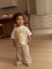Cream Flower Short Sleeve 100% Cotton T-Shirt and Wide Trousers Set (3mths-7yrs) - Image 1 of 7