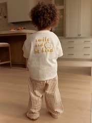 Cream Flower Short Sleeve 100% Cotton T-Shirt and Wide Trousers Set (3mths-7yrs) - Image 2 of 7