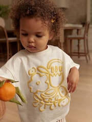 Cream Flower Short Sleeve 100% Cotton T-Shirt and Wide Trousers Set (3mths-7yrs) - Image 3 of 7