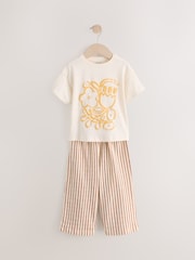 Cream Flower Short Sleeve 100% Cotton T-Shirt and Wide Trousers Set (3mths-7yrs) - Image 4 of 7