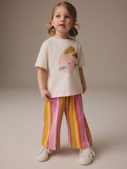 Rainbow Bunny Short Sleeve 100% Cotton T-Shirt and Wide Trousers Set (3mths-7yrs) - Image 1 of 4
