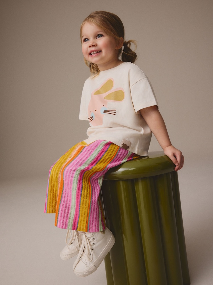 Rainbow Bunny Short Sleeve 100% Cotton T-Shirt and Wide Trousers Set (3mths-7yrs) - Image 4 of 4